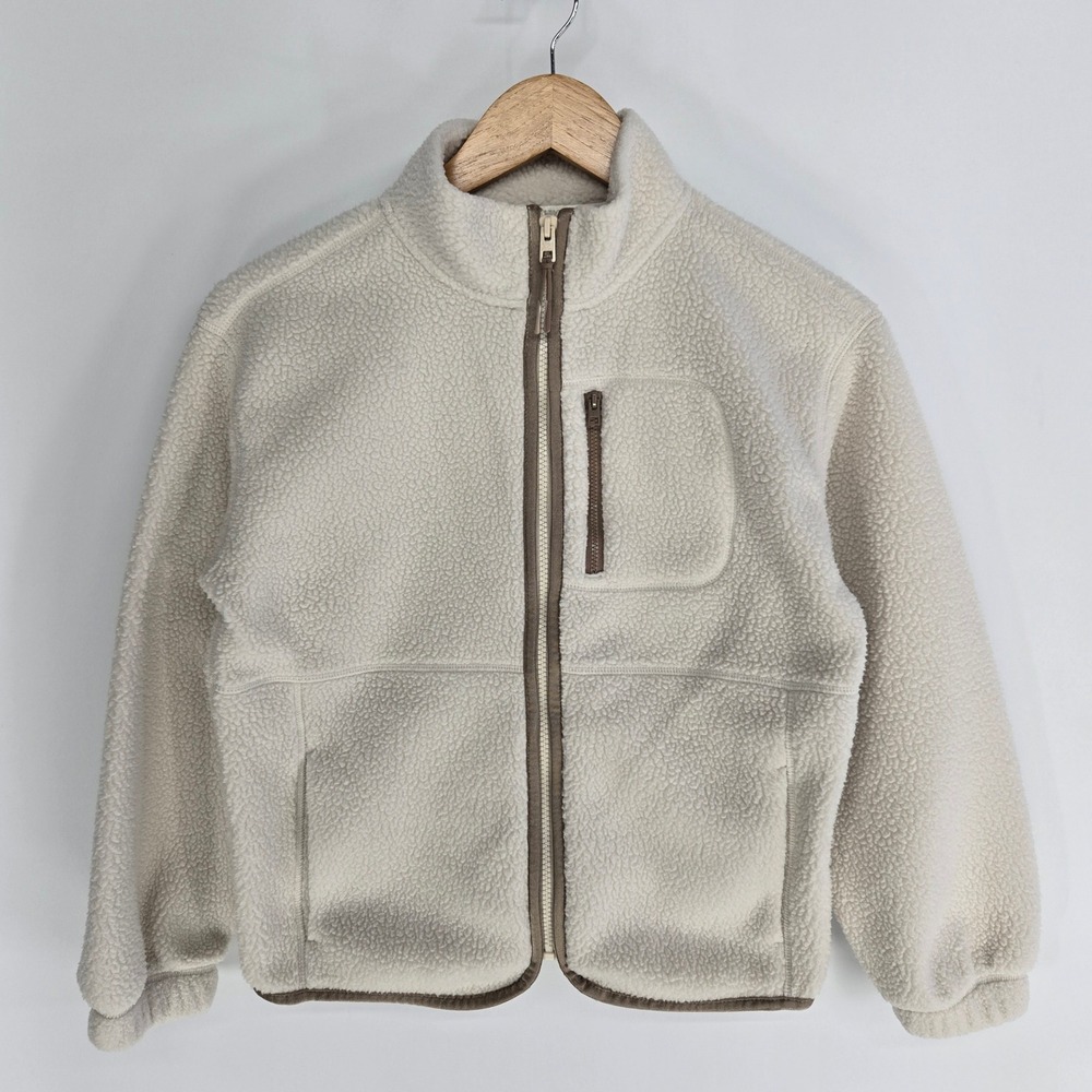 Athleta Girl Fleece Jacket M 8-10 Cream Sherpa Full Zip Mock Neck Warm Cozy